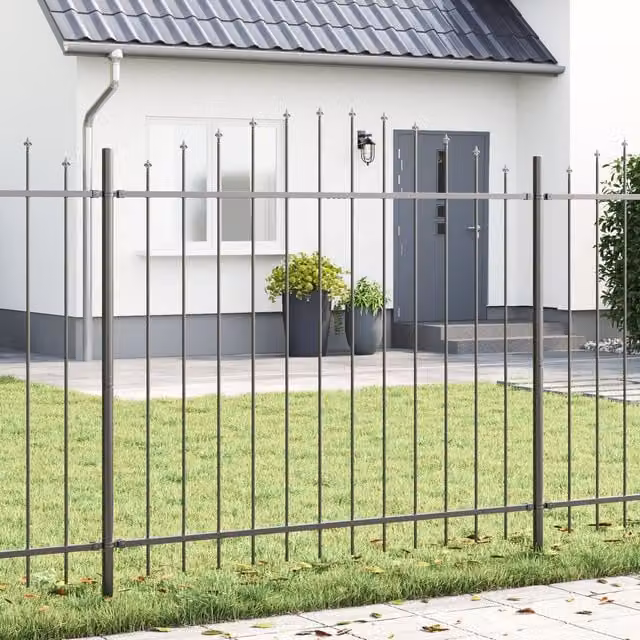 Berkfield Home Grey Steel Hoop Top Garden Fence, W: 10.2 m, H: 1.25 m – 1