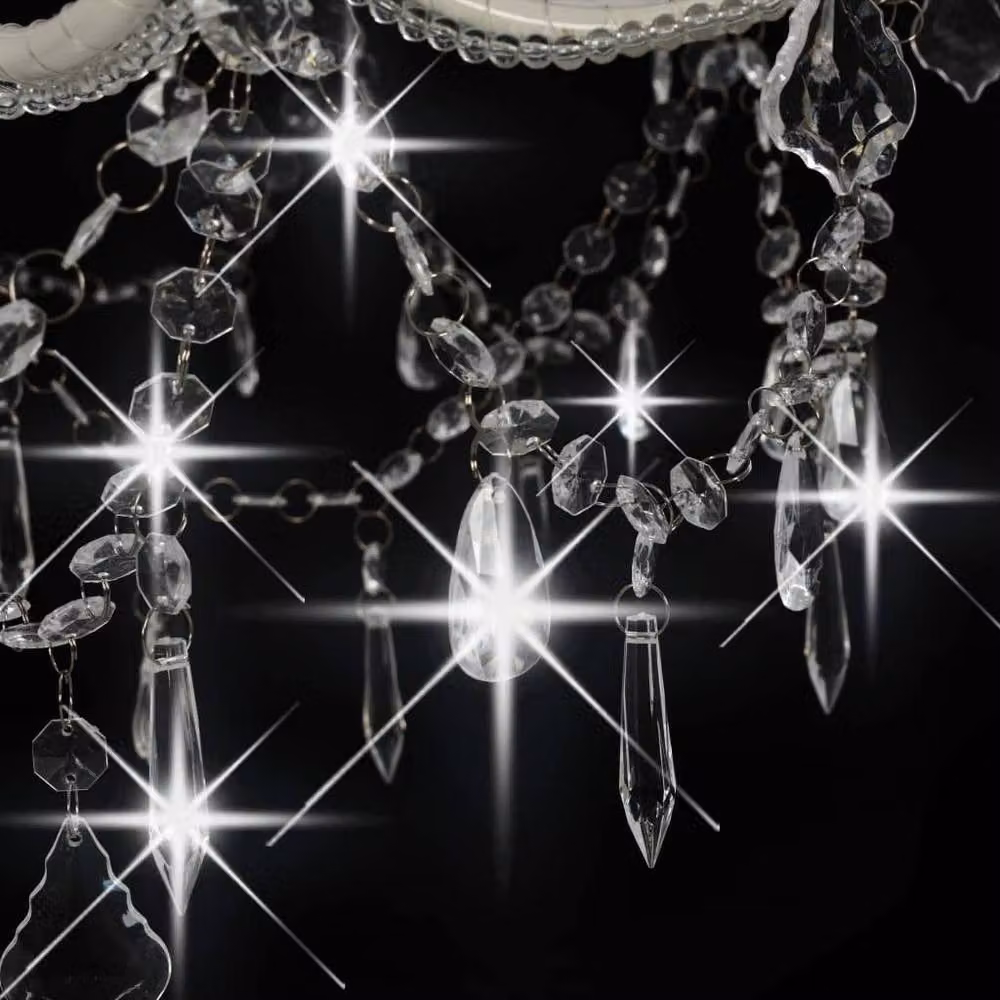 Berkfield Home White Crystal and Metal 2-Layer Suspended Chandelier for 15 x E14 Bulbs – 4