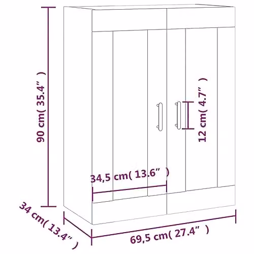 vidaXL Modern Wall Mounted Cabinet with Glass Doors in Grey, W/D/H: 69.5 x 34 x 90 cm – 3