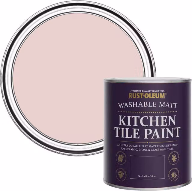 Rust-Oleum Water Based Kitchen Tile Paint in Matt Finish, Pink Champagne, 750ml – 1
