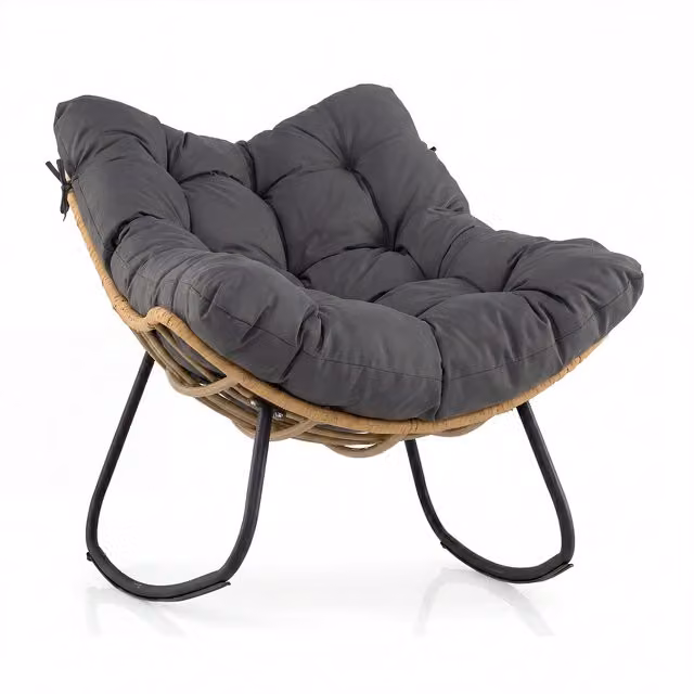 COSTWAY Oversized Grey Rattan and Metal Patio Egg Chair for Adults
