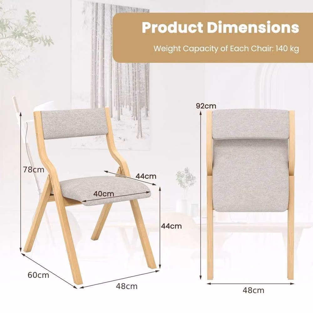 PAWNORA Set of 2 Modern Armless Folding Dining Chairs in Grey Fabric and Wood – 2