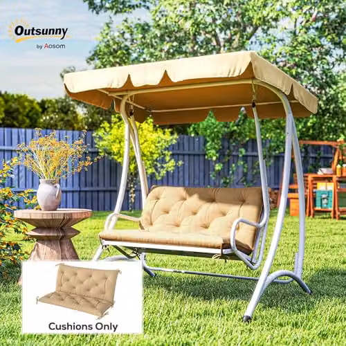 Outsunny 2 Seater Garden Bench Cushion with Ties, Beige, W: 98 cm x D: 150 cm – 2