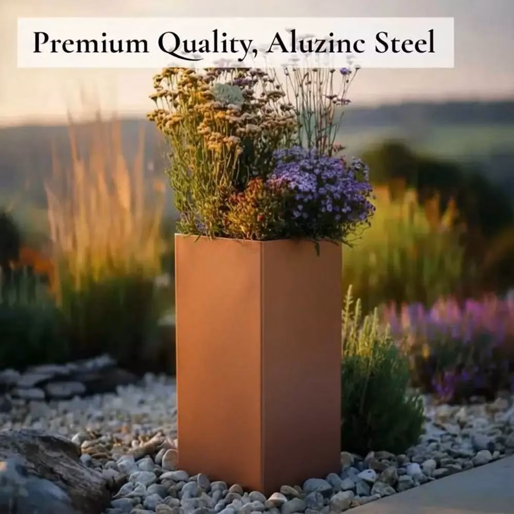 Access Garden Products Bronze Galvanised Steel Tall Square Planter Tub, Width: 100 cm, Height: 100 cm – 6