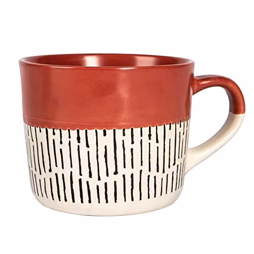 Nicola Spring Red Dipped Dash Ceramic Stoneware Coffee Mug, 475ml – 1