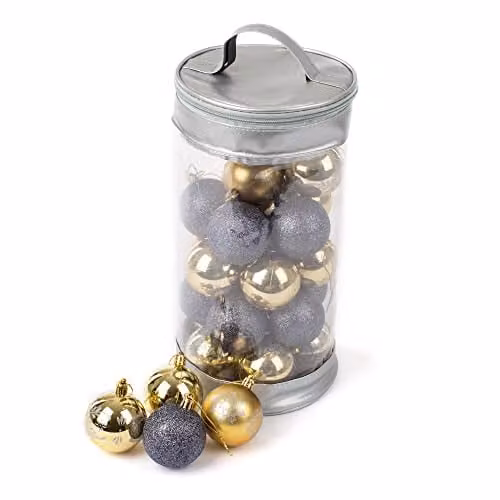 Christmas Village 30 Piece Classic Christmas Bauble Set in Gold and Silver, 6 cm Round Hanging Ornaments – 1