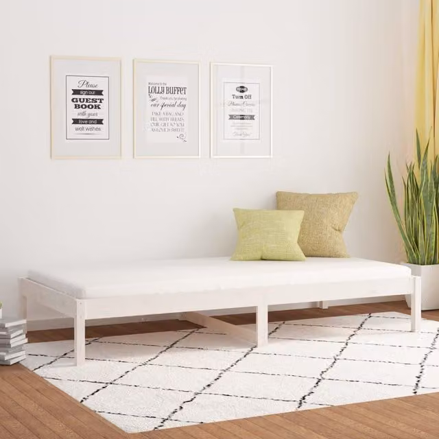 Berkfield Home White Rustic Day Bed in Solid Pine Wood, W/D/H: 90 x 200 cm