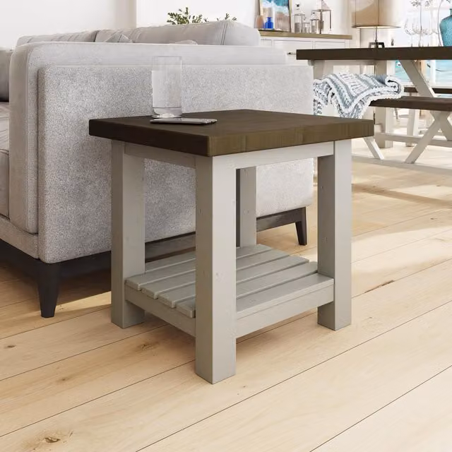 FWStyle Solid Reclaimed Pine Square Side Lamp Table in Driftwood Brown