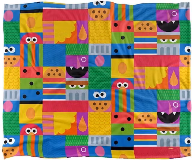 Sesame Street Squares Silky Touch Super Soft Fluffy Throw Blanket, White and Multicolour, W: 152 cm, D: 127 cm – 1