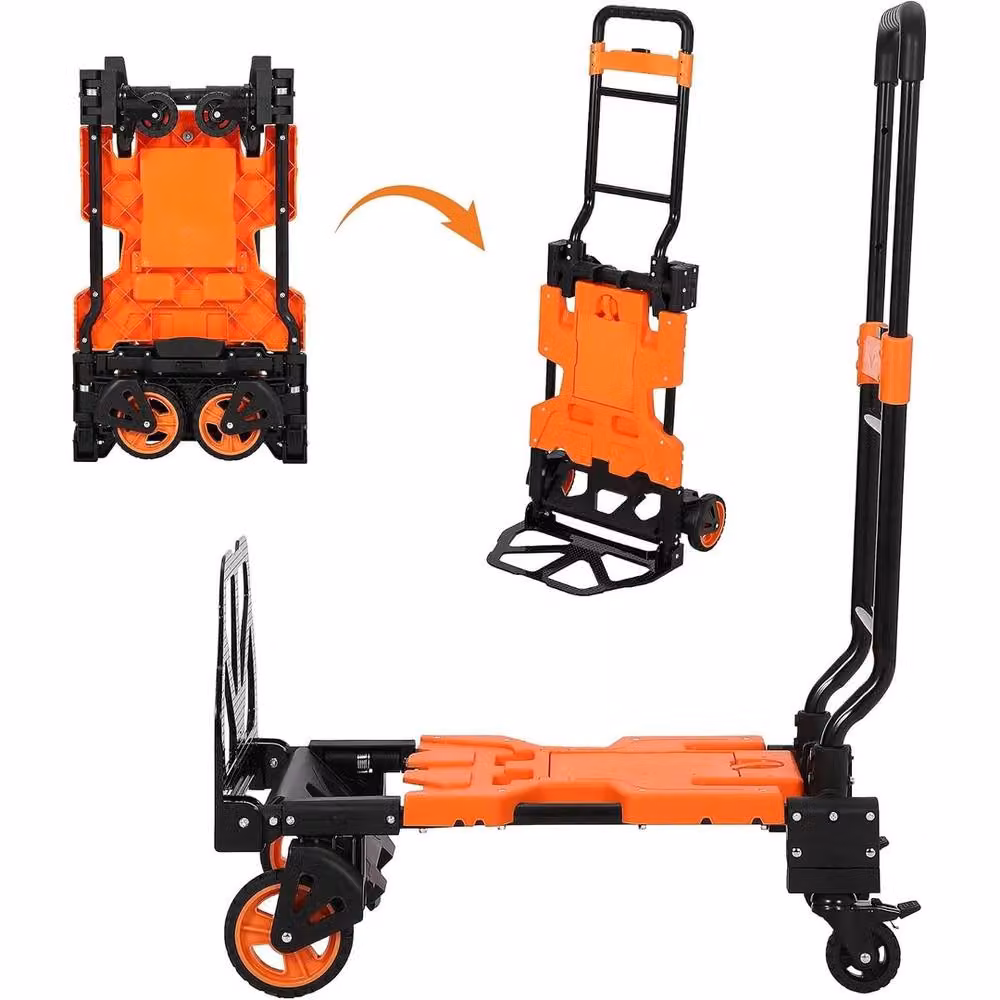 VOGREX 2-in-1 Folding Hand Trolley Dolly, Orange Steel, 150kg Max Load – 4
