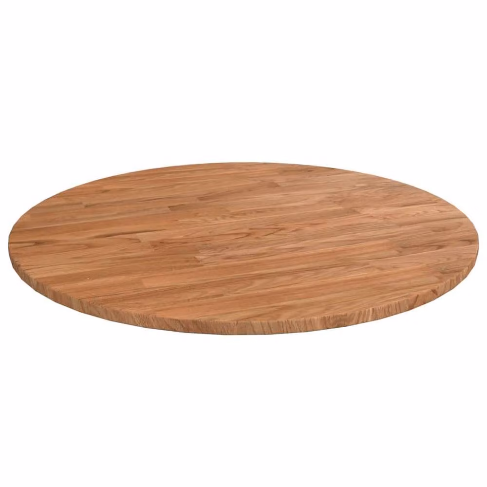 Berkfield Home Round Solid Oak Table Top in Light Brown, Diameter: 50 cm, Thickness: 1.5 cm – 2