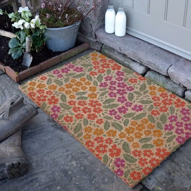 Artsy Mats Floral Pattern Coir Doormat in Brown and Multicolour, W: 90 cm, D: 60 cm – 1