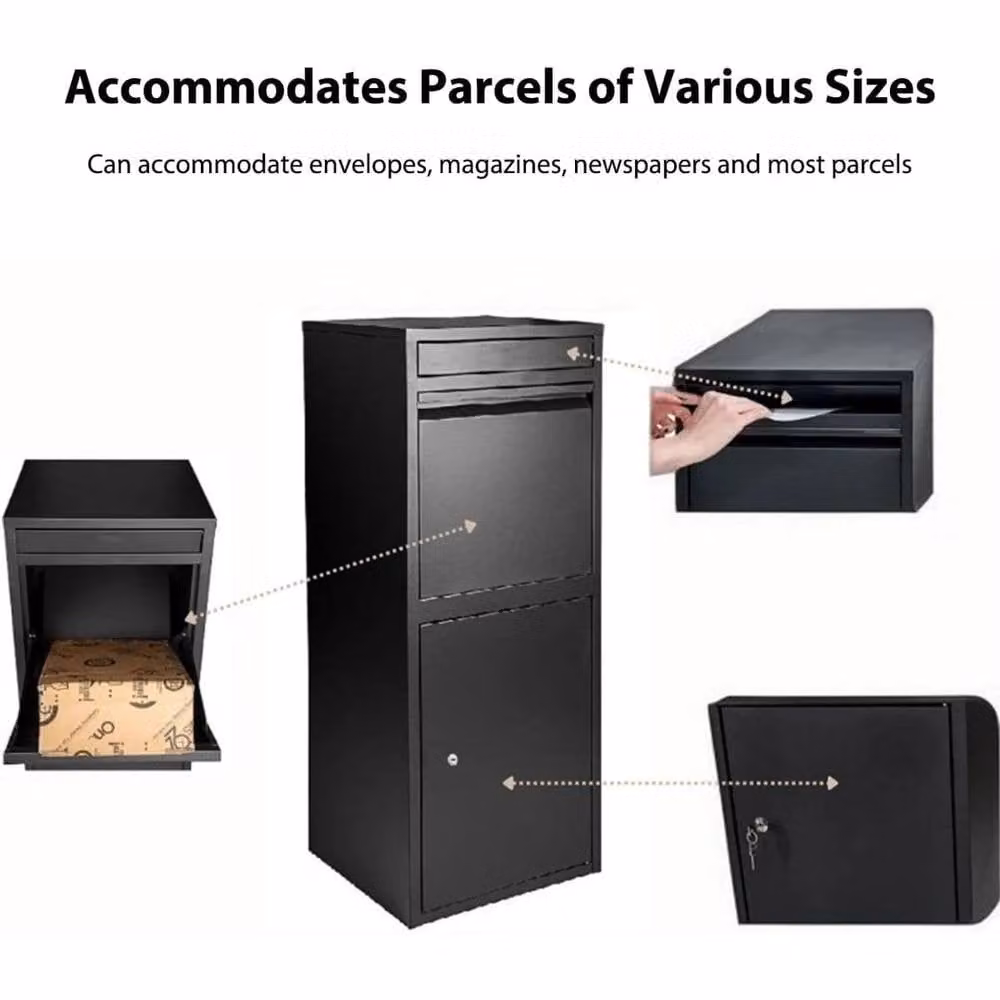 NESTLUNE Extra Large Lockable Outdoor Parcel Delivery Drop Box in Black Galvanised Steel W/D/H: 50 x 32 x 32 cm – 3