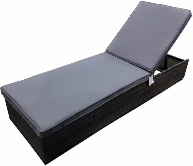 Charles Bentley Grey Rattan Sun Lounger with Powder Coated Aluminium Frame and UV Resistant Polyester Fabric