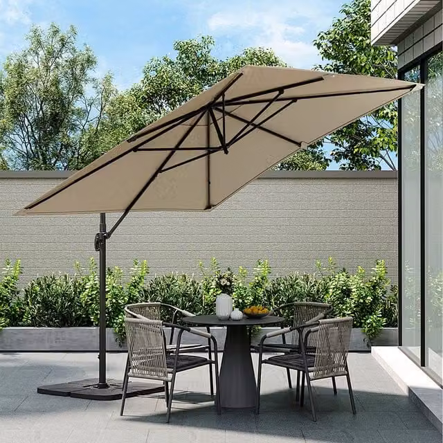 Breeins Adjustable Cantilever Parasol with Sturdy 4-Piece Base in Beige and Yellow Polyester