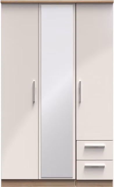 Ready Assembled 2 U Windsor Triple Mirror and Drawer Wardrobe in Beige