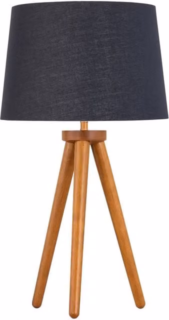 First Choice Lighting Voyage Dark Oak Table Lamp with Black and Gold Fabric Shade in Brown – 1