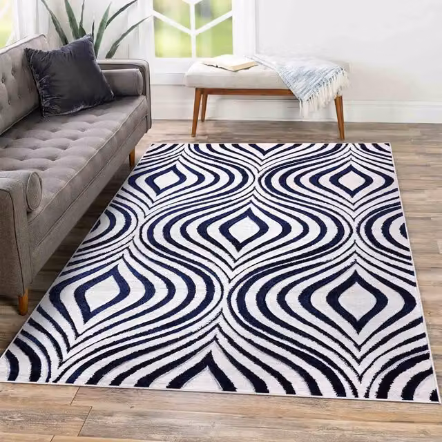 Desire Rugs Valencia Modern Ogee Design Carved Area Rug in Blue, W: 200 cm, L: 290 cm