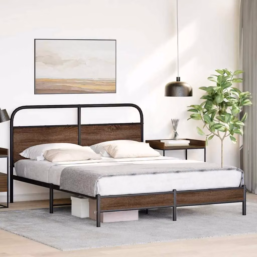 Berkfield Home King Size Bed Frame in Brown Oak, W/D/H: 150 x 200 cm – 3