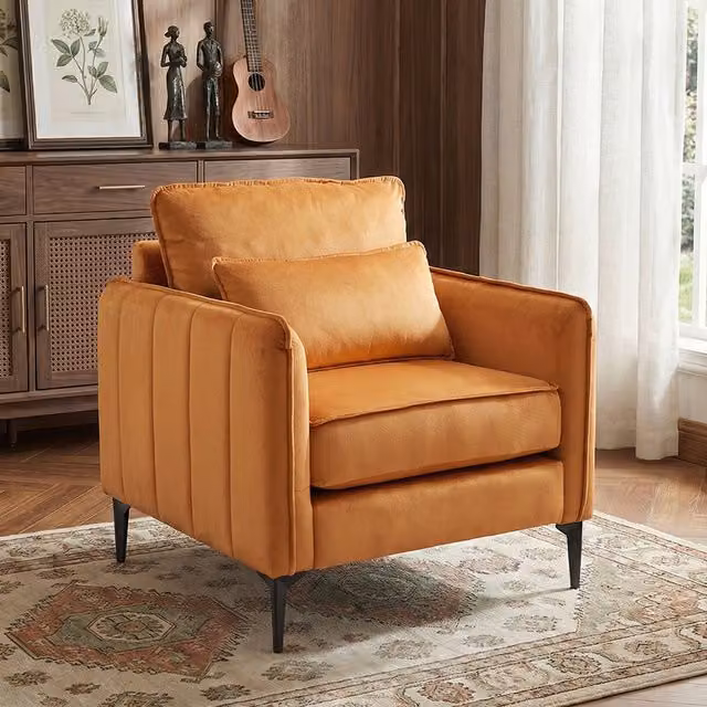 Livingandhome Modern Orange Fabric Single Sofa Armchair with Armrests