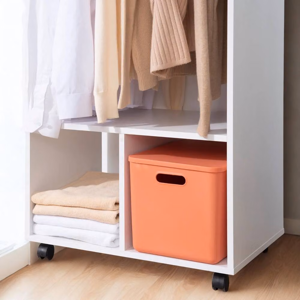 Pirlo Plush Open Wardrobe Clothes Rail with Storage Shelves and Wheels, White, W/D/H: 128 x 40 x 40 cm – 4