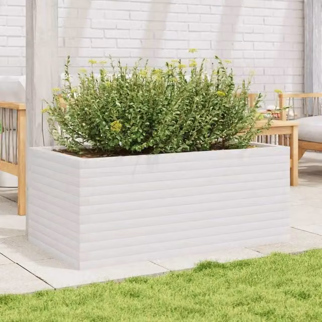 Berkfield Home Decorative Garden Planter, White, Solid Wood, W: 110 cm, D: 60 cm, H: 45.5 cm – 1