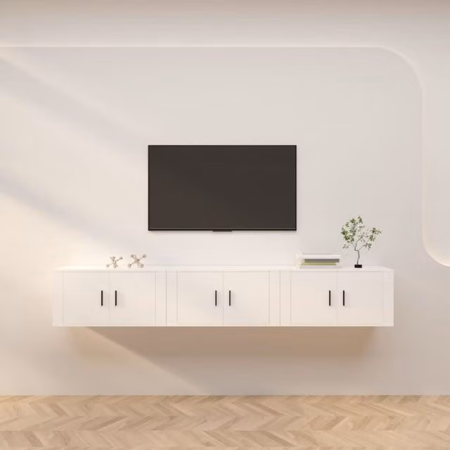 Berkfield Home Set of 3 Wall-mounted TV Cabinets in White, W/D/H: 80 x 34.5 x 40 cm – 1