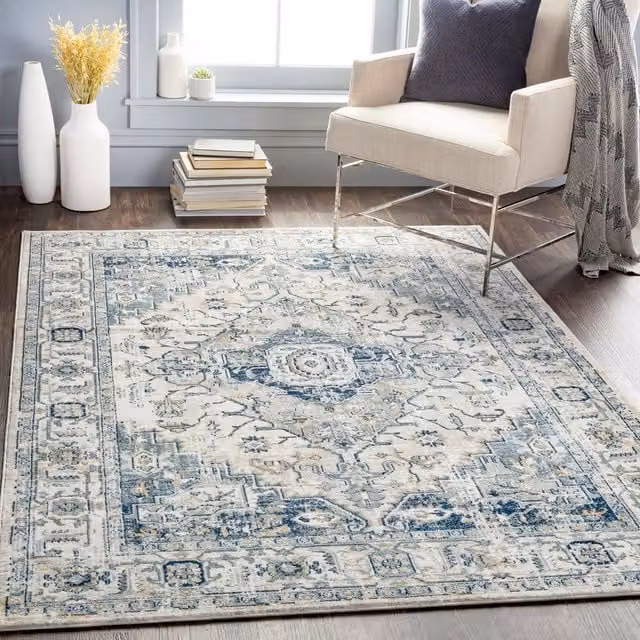 Livabliss Jolie Vintage Boho Traditional Rug in Grey, Blue and Black, W: 200 cm, D: 275 cm