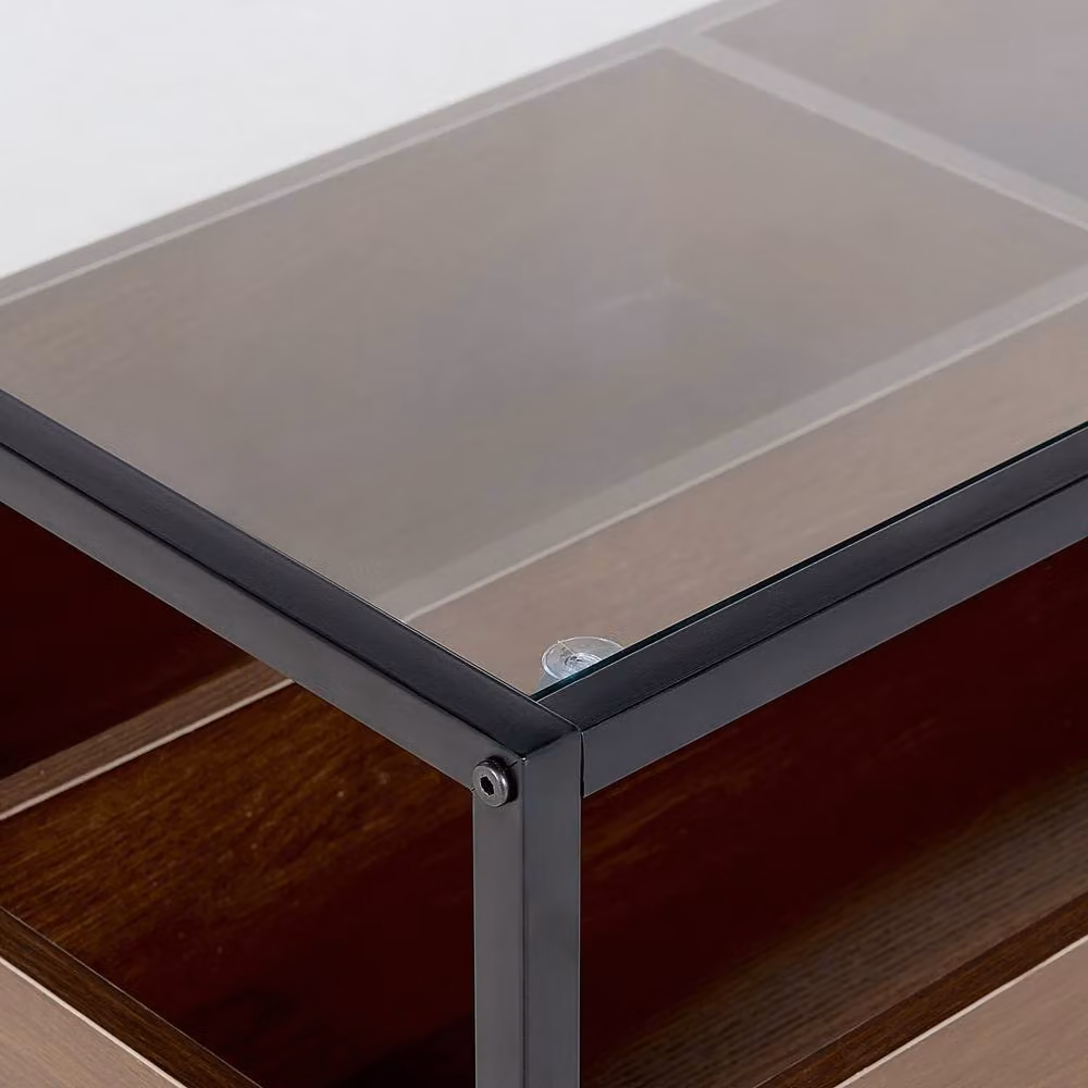 Wyld and Coco Rectangular Coffee Table with Black Tempered Glass Top and Dark Brown Metal Frame, W: 110 cm, D: 55 cm, H: 42 cm – 4