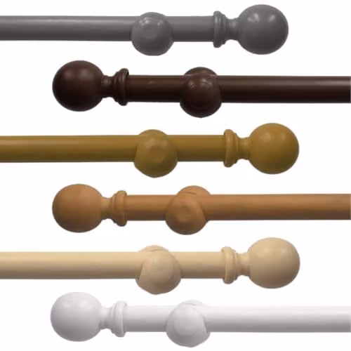 Caecus White Wood Eyelet Curtain Pole with Round Finials, Length: 120 cm