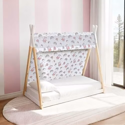 Kidsaw Peppa Pig Toddler House Bed in White and Natural Pine, W/D/H: 140 x 70 x 150 cm