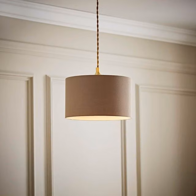ValueLights Reni Fabric Drum Ceiling Lamp Shade, Beige, Diameter: 25 cm, Height: 15 cm – 1