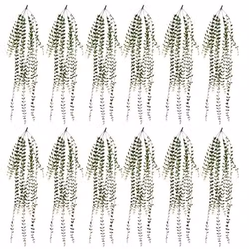 Leaf Design UK Pack of 12 Green Artificial Hanging String of Pearls Plants, Length: 120 cm – 1