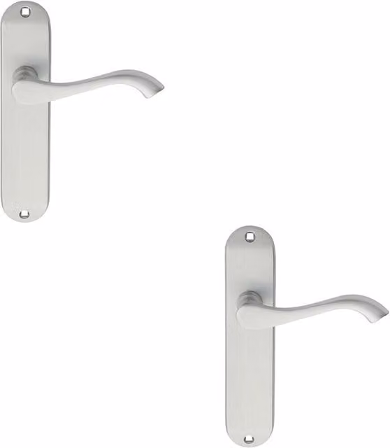 Loops 2x Pair Curved Handle on Chamfered Latch Backplate in Satin Chrome, W: 180 mm, H: 40 mm