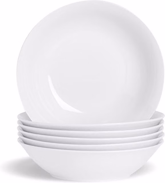 Argon Tableware White Porcelain Pasta Bowls Set of 24, Diameter: 25.5 cm