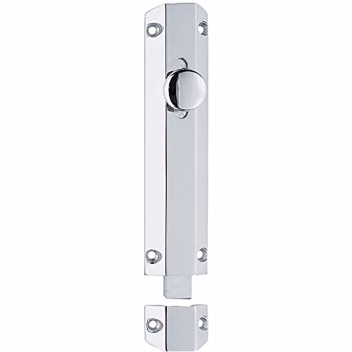 Loops Surface Mounted Flat Sliding Door Bolt Lock in Silver, W: 15.2 cm, H: 3.5 cm, D: 35.0 mm