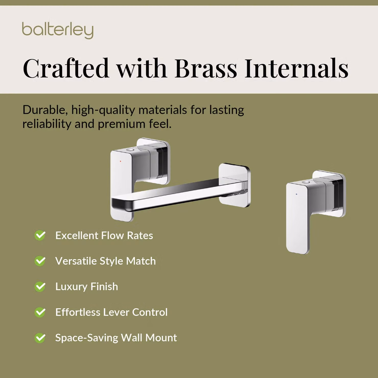 Balterley Square Wall Mounted Three Hole Basin Mixer Tap in Chrome Silver – 3
