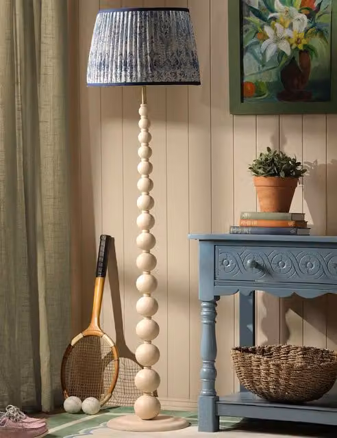 Joules Harewood Wood Bobbin Floor Lamp in Beige