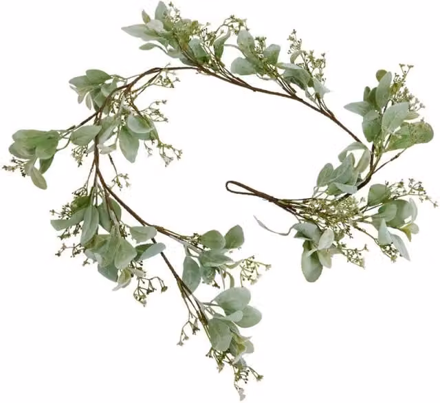 Lemon Pavilion Winter Garland with Lambs Ear and Wax Flower, Green, L: 153 cm