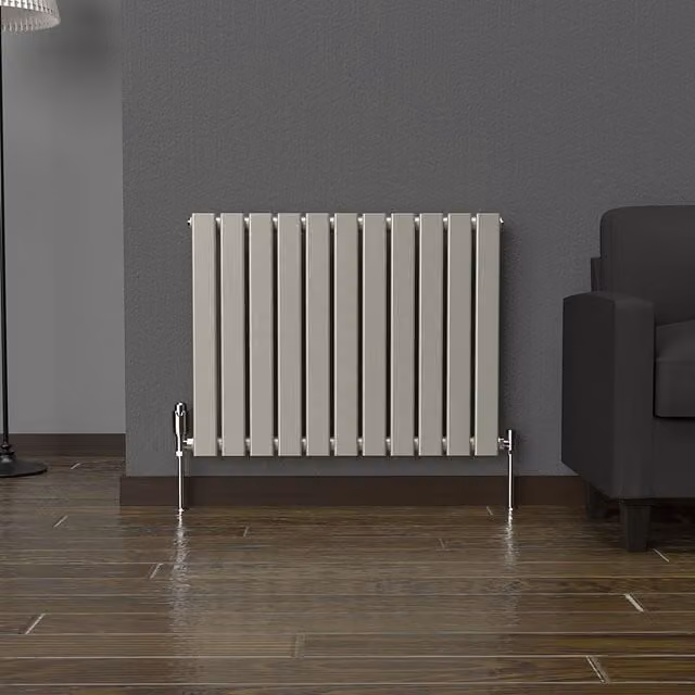 Lux Heat Flat Horizontal Single Coloured Radiator in Dune Grey, W: 77 cm, H: 60 cm