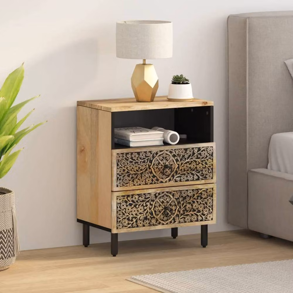 Berkfield Home Bedside Cabinet in Brown Solid Mango Wood, W/D/H: 50 x 33 x 60 cm – 3