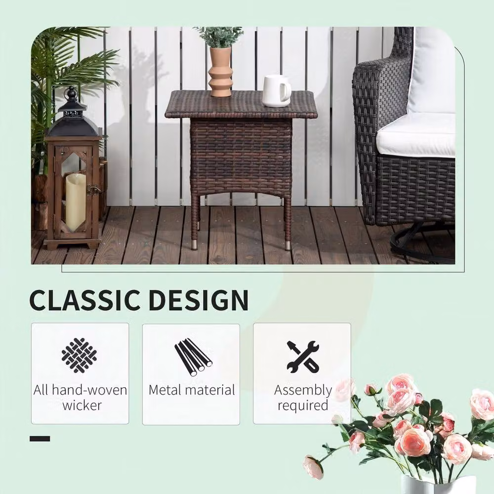STILVORA Outdoor Side Table with Brown Rattan Finish and Metal Frame, Diameter: 50 cm – 5