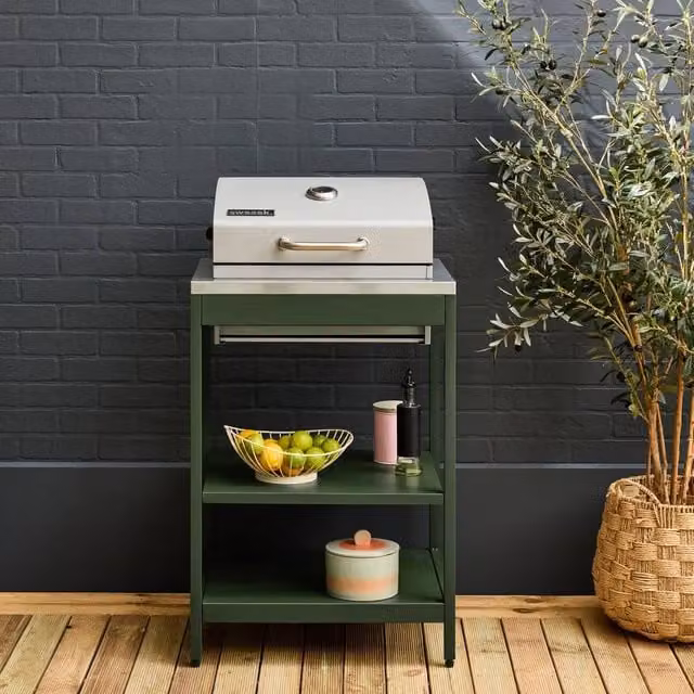 sweeek Green Charcoal Barbecue Grill with Stainless Steel Shelves and Thermometer