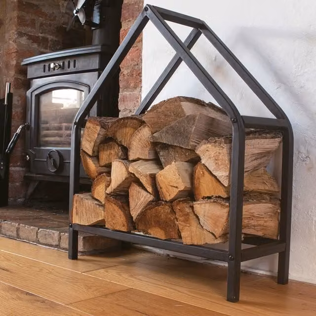 Valiant Freestanding Metal Log Storage House in Matt Black, W/D/H: 22 x 56 x 65 cm