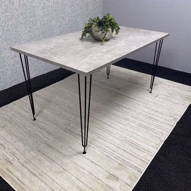 KOSY KOALA Modern Grey Rectangular Dining Table with Black Metal Hairpin Legs, W/D/H: 77 x 77 x 75 cm