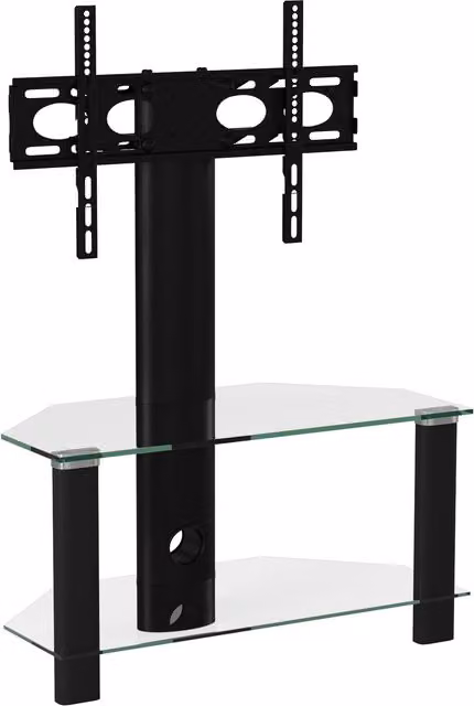 Dorel Century Cantilever Modern Black TV Stand with Glass and Metal Media Compartments
