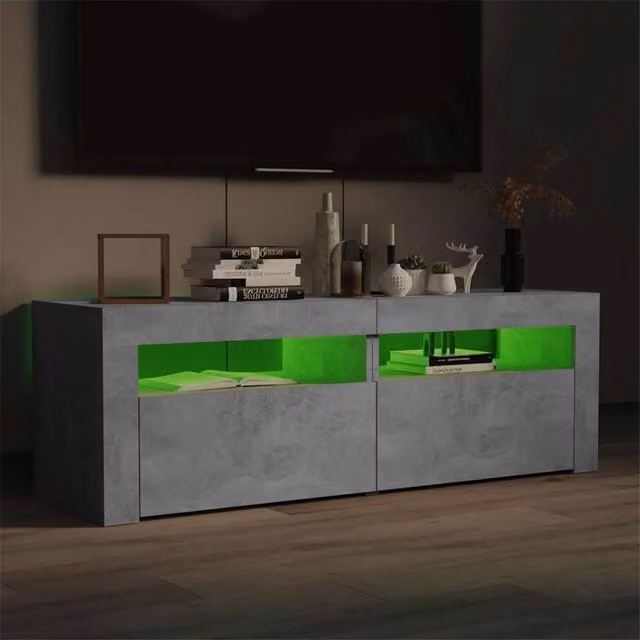 Berkfield Home Modern TV Cabinet with LED Lights in Concrete Grey, W/D/H: 120 x 35 x 40 cm – 1
