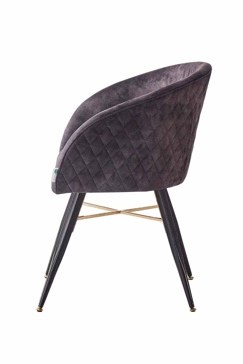Life Interiors Set of 4 Vittorio Velvet Dining Chairs with Black Metal Legs and Quilted Design in Black and Gold – 3