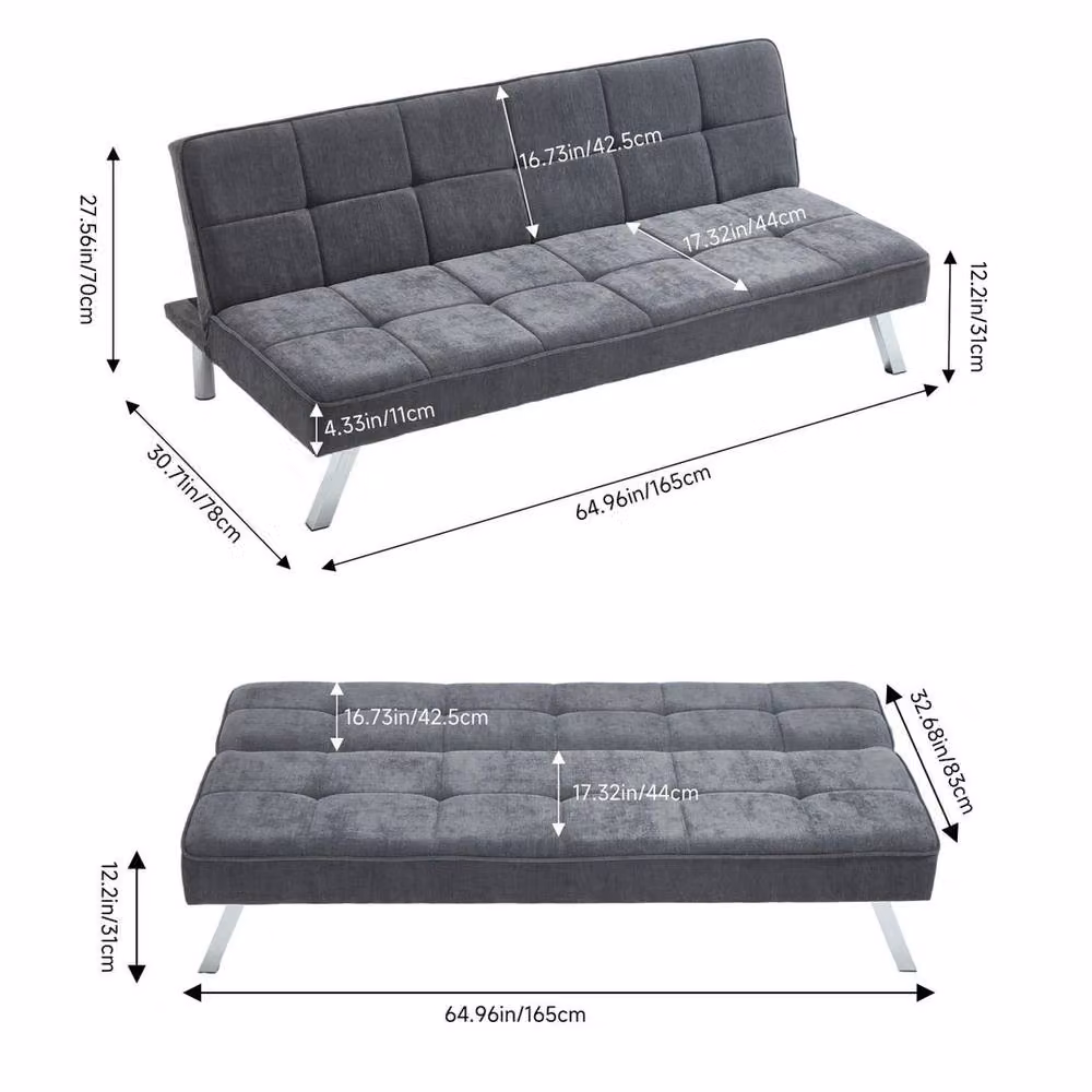 KORVIXA 3 Seater Grey Fabric Click Clack Sofa Bed with Sleeping Function, W: 100 cm, D: 70 cm, H: 100 cm – 2