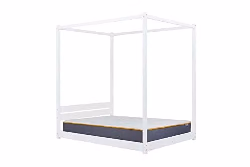 Birlea Darwin White Four Poster King Size Solid Wood Bed Frame W/D/H: 208 x 180 x 57 cm – 1